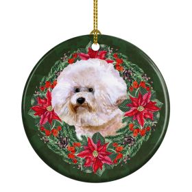 Ceramic Ornament Christmas (Design: Bichon Frise 2 - Poinsetta Wreath)