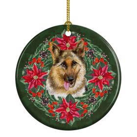 Ceramic Ornament Christmas (Design: German Shepherd - Poinsetta Wreath)