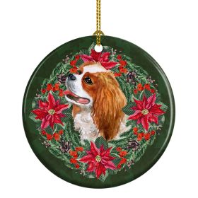 Ceramic Ornament Christmas (Design: Cavalier Spaniel - Poinsetta Wreath)