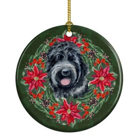 Ceramic Ornament Christmas (Design: Black Russian Terrier - Poinsetta Wreath)