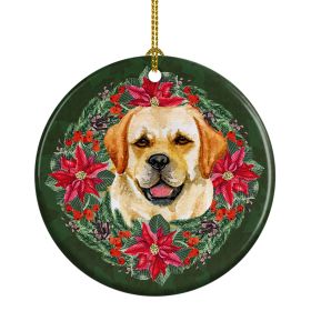 Ceramic Ornament Christmas (Design: Golden Retriever - Poinsetta Wreath)