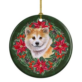 Ceramic Ornament Christmas (Design: Shiba Inu - Poinsetta Wreath)