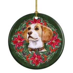Ceramic Ornament Christmas (Design: Beagle - Poinsetta Wreath)