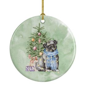 Ceramic Ornament Christmas (Design: Pug Black - Christmas Presents)
